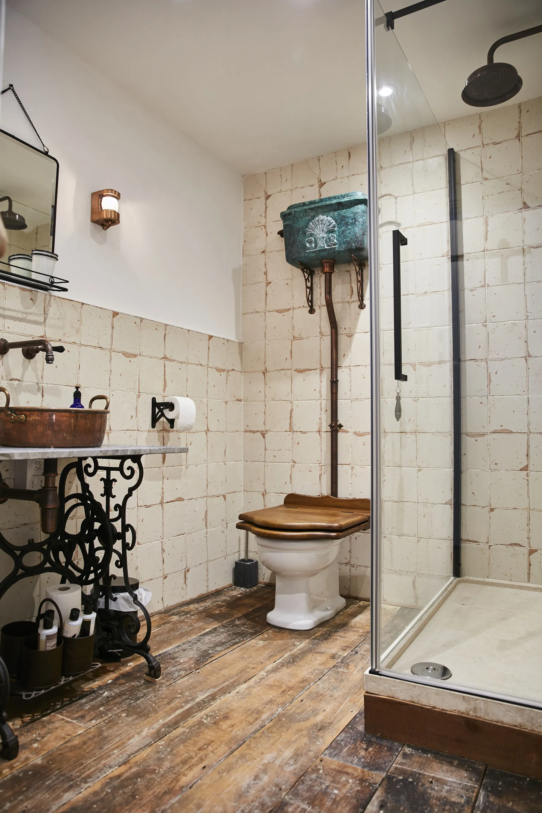 Traditional copper shower room